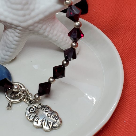 Genuine Swarovski Garnet Crystal Toggle Bracelet with One Day at Time Charm - Picture 8 of 9